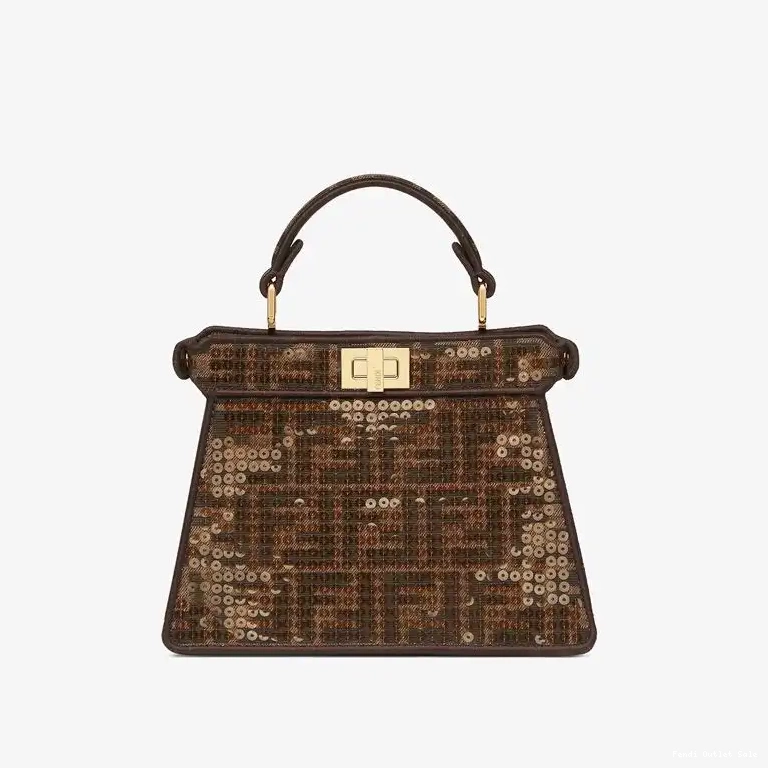 Cheap ISeeU Petite In with Peekaboo Brown FF Sequins Motif Fendi Fabric Bag 0601